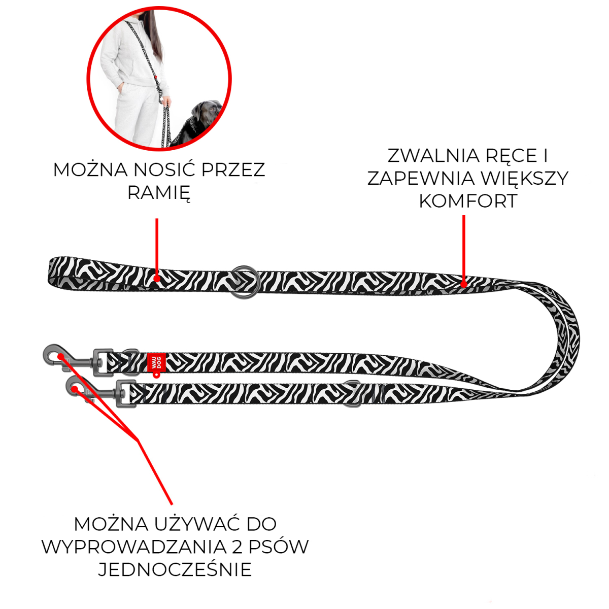 Smycz dla psa przepinana nylonowa WAUDOG Nylon, wzór "Zebra", rozmiar M, 300 cm 20 mm Smycz dla psa przepinana nylonowa WAUDOG Nylon, wzór "Zebra", rozmiar M, 300 cm 20 mm
