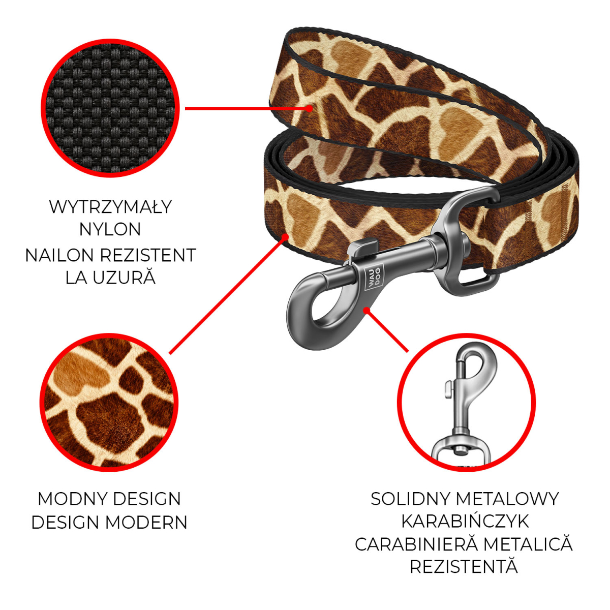 Smycz dla psa nylonowa WAUDOG Nylon, wzór "Żyrafa" Smycz dla psa nylonowa WAUDOG Nylon, wzór "Żyrafa"