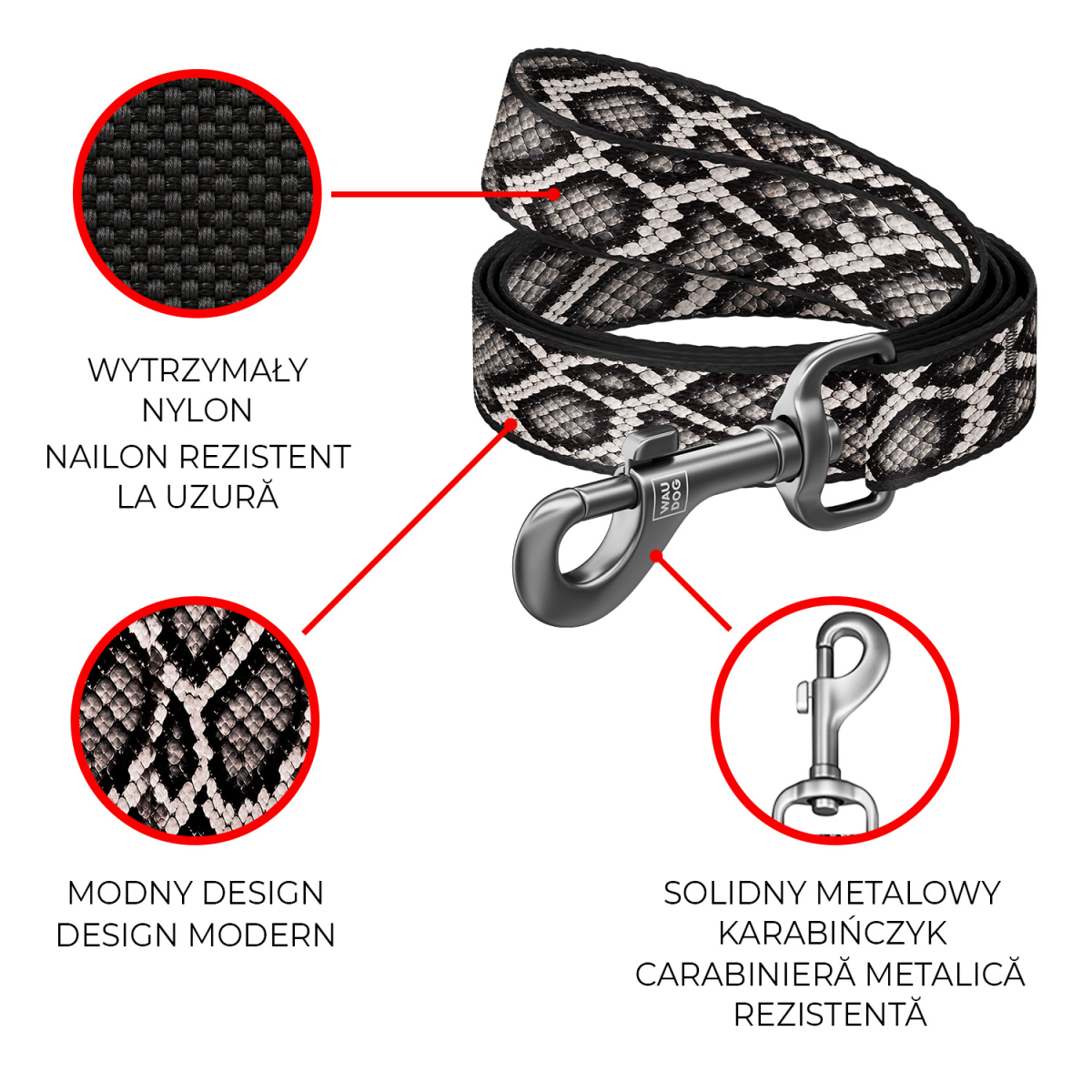 Smycz dla psa nylonowa WAUDOG Nylon, wzór "Wąż" Smycz dla psa nylonowa WAUDOG Nylon, wzór "Wąż"