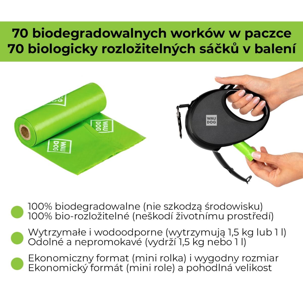 Biodegradowalne woreczki higieniczne WAUDOG, 70 szt./op.