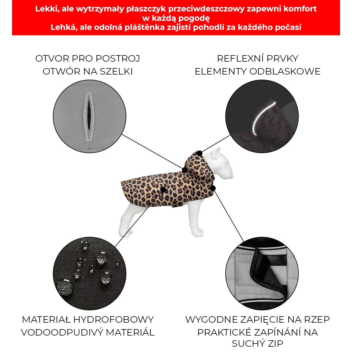Płaszcz przeciwdeszczowy z kapturem dla psa WAUDOG Clothes, rysunek "Lampart" Płaszcz przeciwdeszczowy z kapturem dla psa WAUDOG Clothes, rysunek "Lampart"