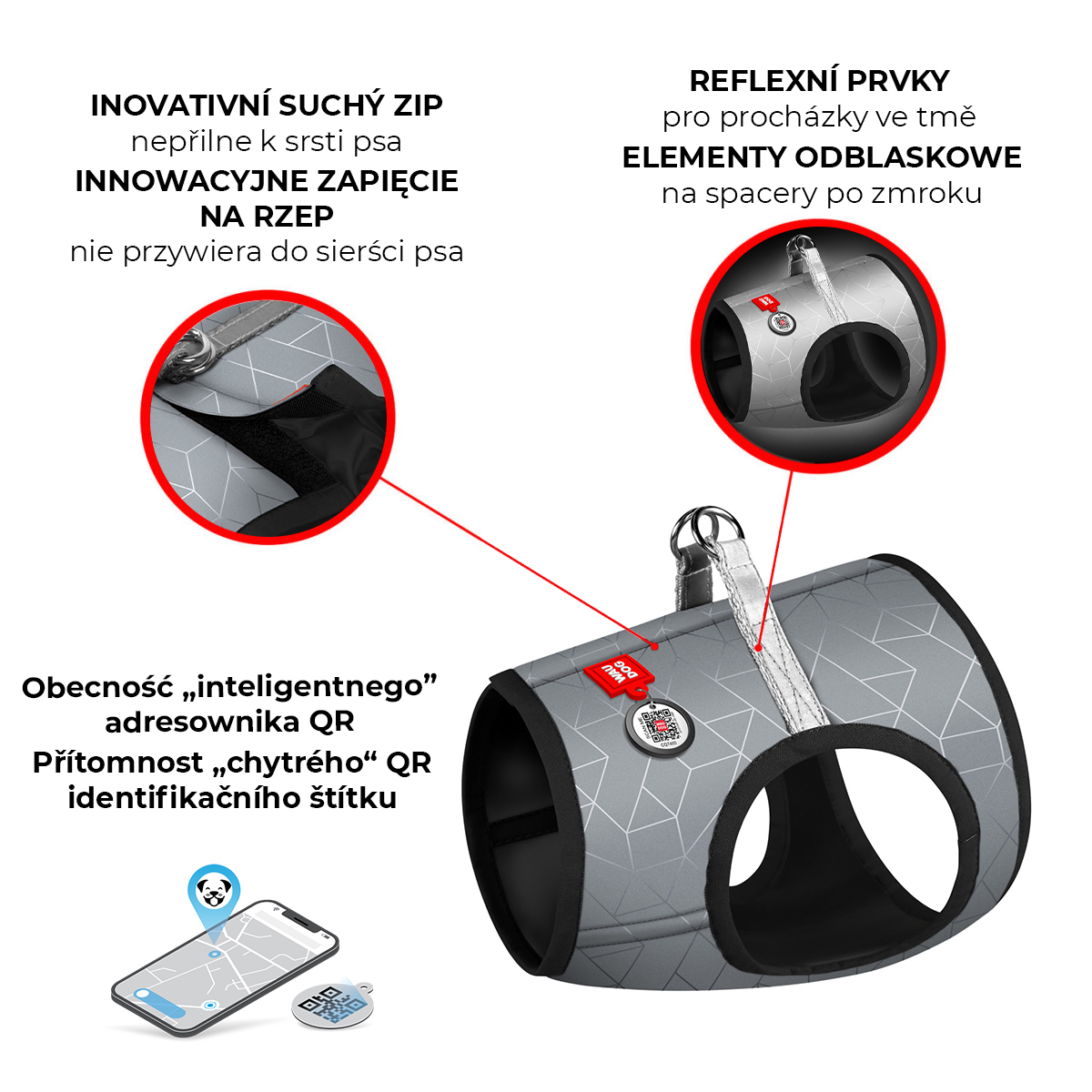 Miękka szelki dla psa WAUDOG Clothes z paszportem QR, odblaskowa Miękka szelki dla psa WAUDOG Clothes z paszportem QR, odblaskowa