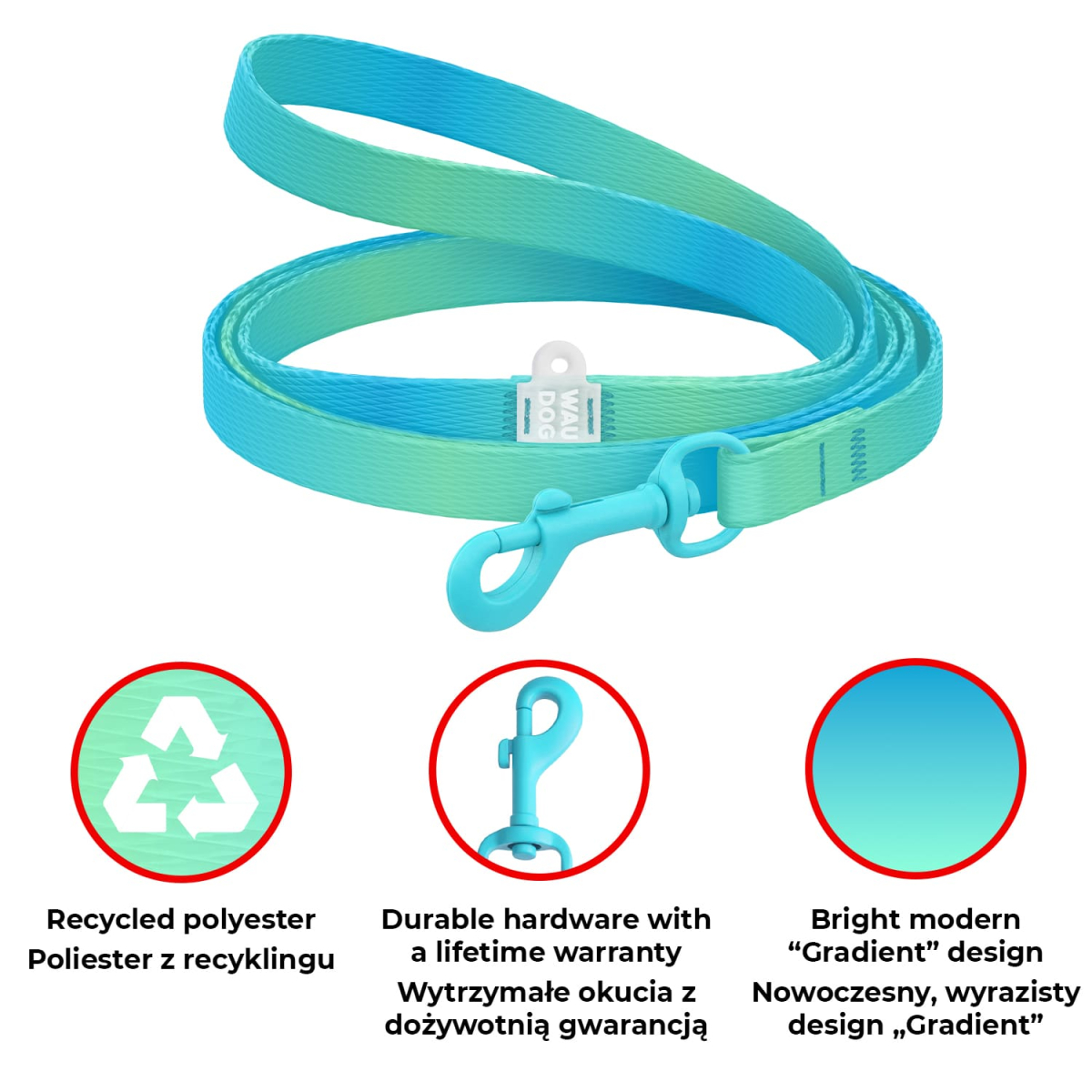 Smycz dla kotów i małych psów nylonowa WAUDOG Nylon Recycled gradient, kolorowy karabin, niebieski Smycz dla kotów i małych psów nylonowa WAUDOG Nylon Recycled gradient, kolorowy karabin, niebieski