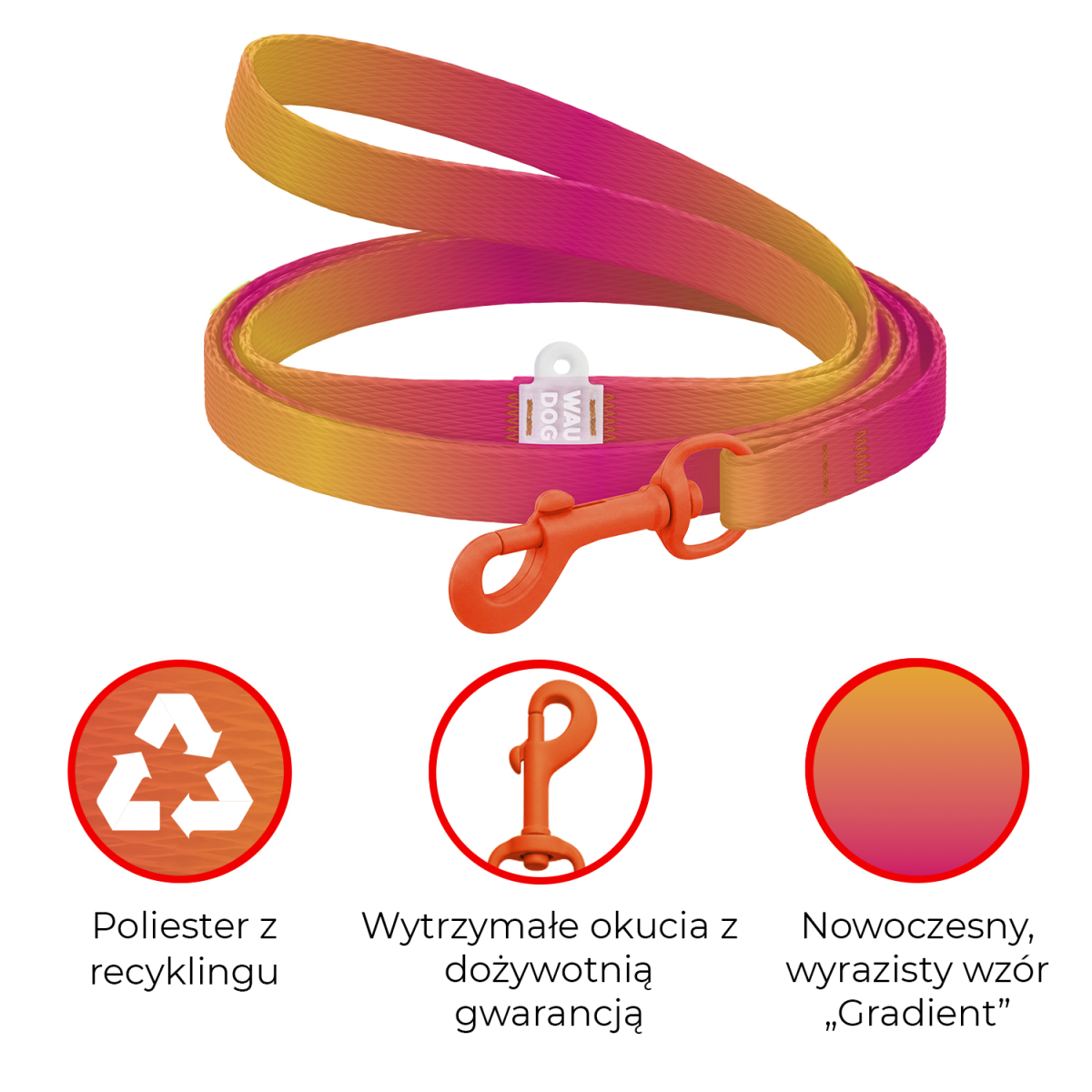 Smycz dla kotów i małych psów nylonowa WAUDOG Nylon Recycled gradient, kolorowy karabin, pomarańczowa Smycz dla kotów i małych psów nylonowa WAUDOG Nylon Recycled gradient, kolorowy karabin, pomarańczowa