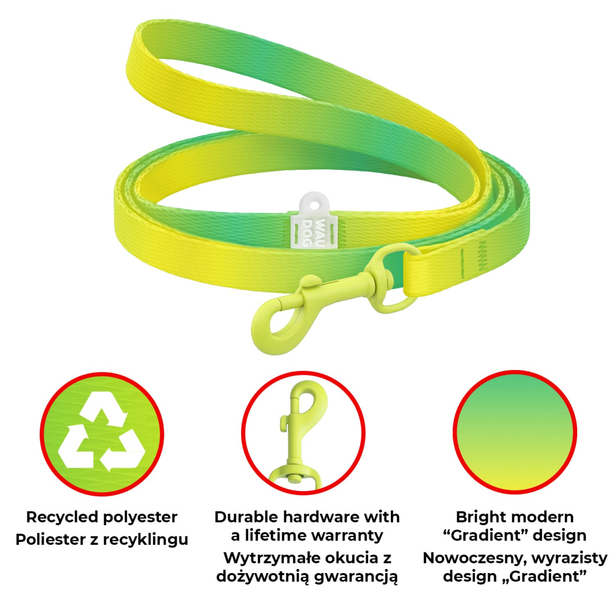 Smycz dla kotów i małych psów nylonowa WAUDOG Nylon Recycled gradient, kolorowy karabin, jasnozielony Smycz dla kotów i małych psów nylonowa WAUDOG Nylon Recycled gradient, kolorowy karabin, jasnozielony
