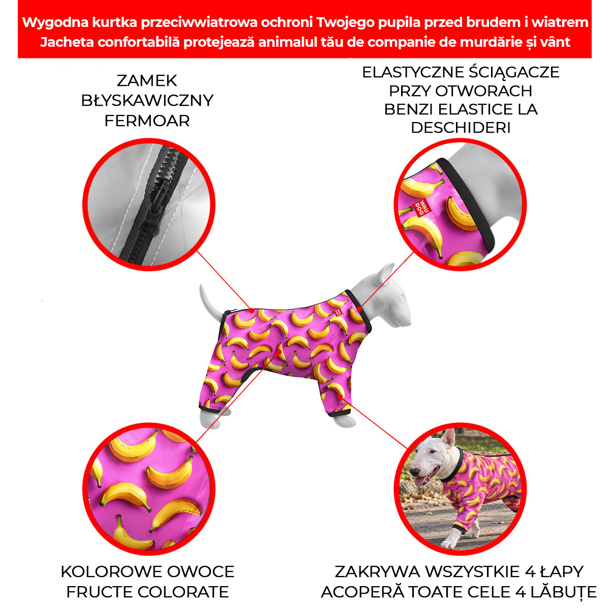 Wiatrówka dla psa WAUDOG Clothes, wzór "Banany na różowo" Wiatrówka dla psa WAUDOG Clothes, wzór "Banany na różowo"