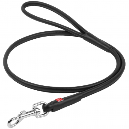 WAUDOG Glamour genuine leather dog leash, rolled, black, D 10 mm, L 135 cm