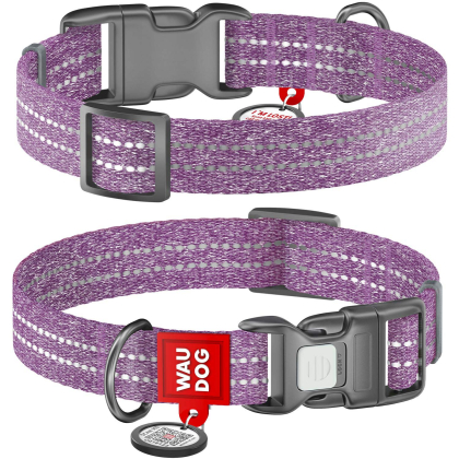 Obroża dla psa WAUDOG Re-cotton z paszportem QR, wykonane z bawełny pochodzącej z recyklingu, plastikowa klamra, fioletowa