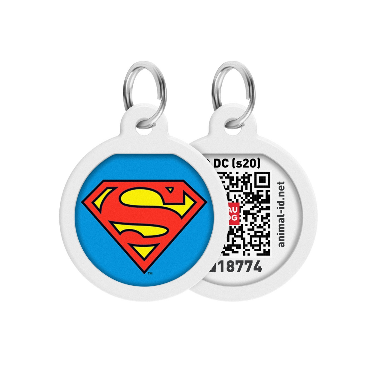 Adresówka metalowa dla psów i kotów WAUDOG Smart ID z paszportem QR, rysunek «Superman is hero»