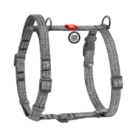 Szelki dla psa z rączką z regenerowanej bawełny, anatomiczny kształt litery H, WAUDOG Re-cotton z paszportem QR, odblaskowe, plastikowy fastex, szare