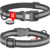 Obroża dla psa wodoodporna WAUDOG Waterproof z paszportem QR, odblaskowa, plastikowa klamra fastex, szara