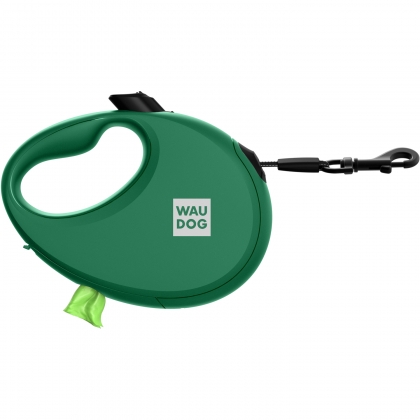 Smycz automatyczna dla psa WAUDOG R-leash z pojemnikiem na worek, taśma odblaskowa, zielona