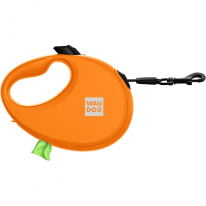 Smycz automatyczna dla psa WAUDOG R-leash z pojemnikiem na worek, taśma odblaskowa, pomarańczowa