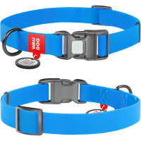 Obroża dla psa wodoodporna WAUDOG Waterproof z paszportem QR, plastikowa klamra fastex, błękitna