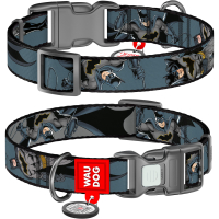 Obroża dla psa nylonowa WAUDOG Nylon z paszportem QR, rysunek "Cień Batmana"
