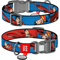 Obroża dla psa nylonowa WAUDOG Nylon z paszportem QR, rysunek "Moc Supermana"