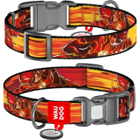 Obroża dla psa nylonowa WAUDOG Nylon z paszportem QR, rysunek "Prędkość Flasha"