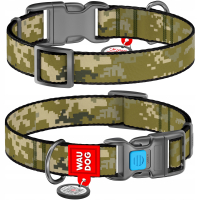 Obroża dla psa nylonowa WAUDOG Nylon z paszportem QR, rysunek "Military"