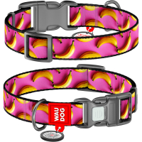 Obroża dla psa nylonowa WAUDOG Nylon z paszportem QR, rysunek "Banany na różowo"