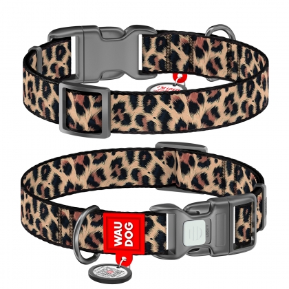 Obroża dla psa nylonowa WAUDOG Nylon z paszportem QR, rysunek "Leopard"