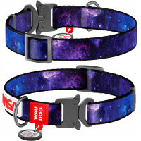 Obroża dla psa nylonowa WAUDOG Nylon z paszportem QR, rysunek "NASA21", metalowa klamra fastex
