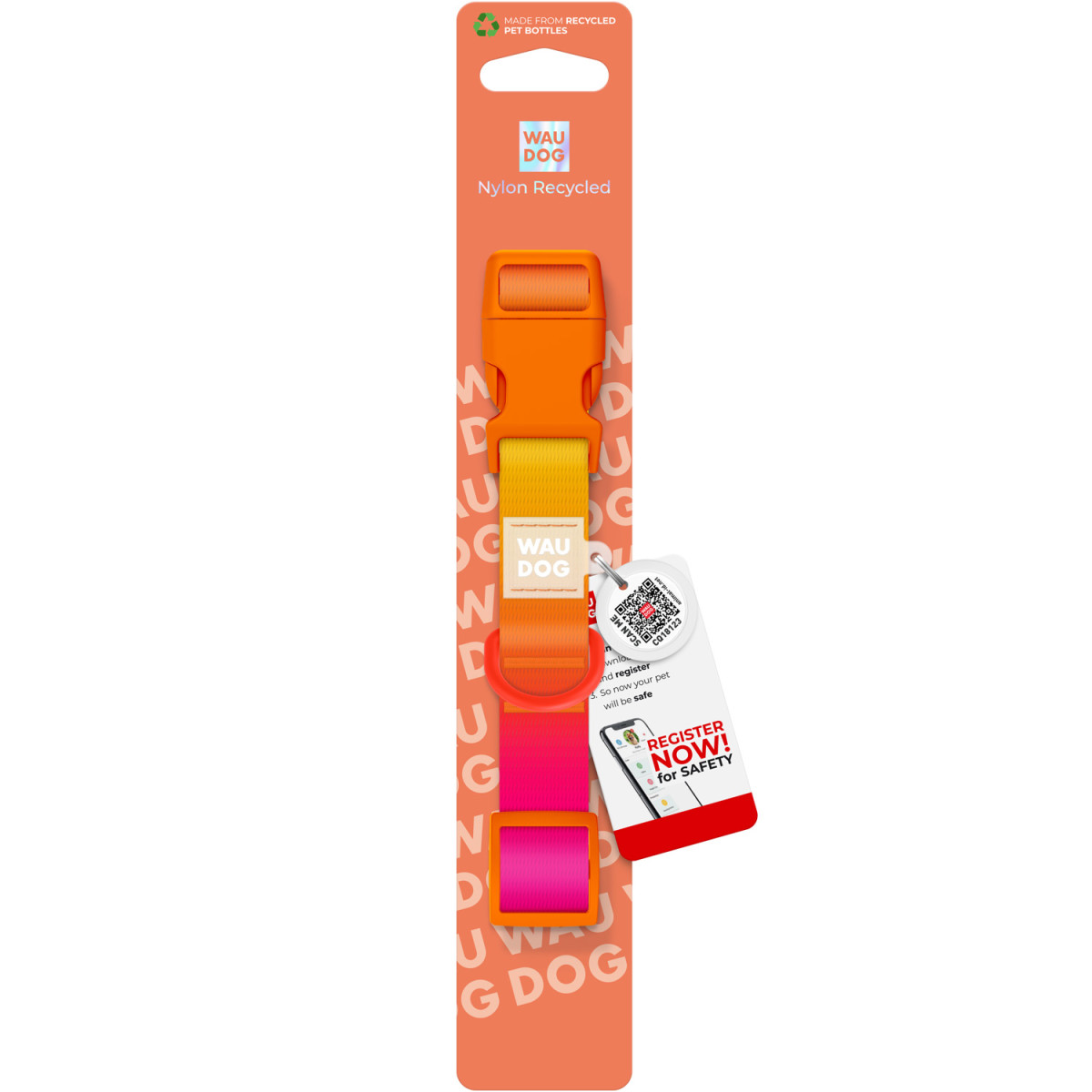 Obroża dla psa nylonowa WAUDOG Recycled Nylon z QR adresowka, rozmiar XS, 20-30 cm, 10 mm, gradient, plastikowy fastex, pomarańczowa Obroża dla psa nylonowa WAUDOG Recycled Nylon z QR adresowka, rozmiar XS, 20-30 cm, 10 mm, gradient, plastikowy fastex, pomarańczowa