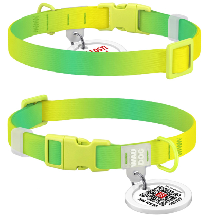 Obroża dla psa nylonowa WAUDOG Recycled Nylon z QR adresowka, rozmiar XS, 20-30 cm, 10 mm, gradient, plastikowy fastex, jasnozielony
