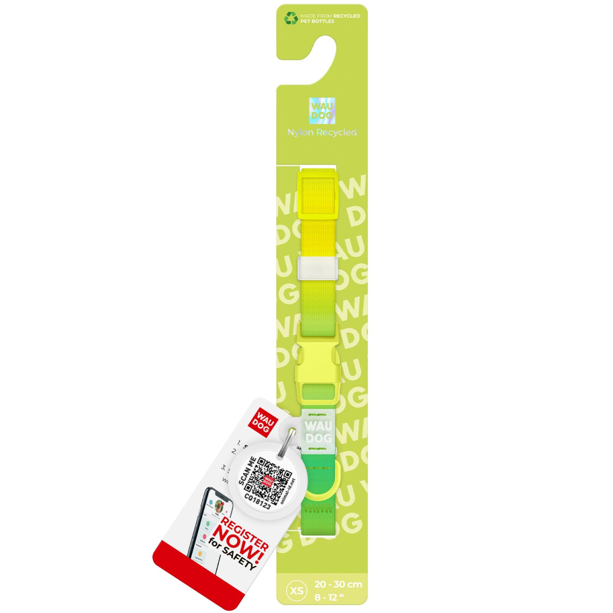 Obroża dla psa nylonowa WAUDOG Recycled Nylon z QR adresowka, rozmiar XS, 20-30 cm, 10 mm, gradient, plastikowy fastex, jasnozielony Obroża dla psa nylonowa WAUDOG Recycled Nylon z QR adresowka, rozmiar XS, 20-30 cm, 10 mm, gradient, plastikowy fastex, jasnozielony