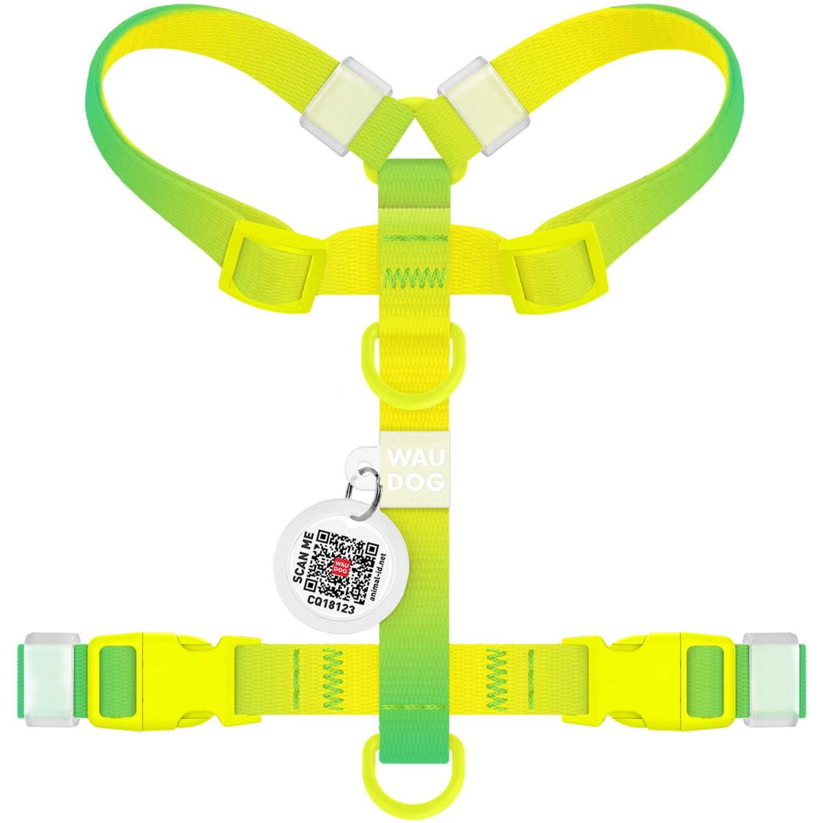 Szelki dla psa anatomiczne WAUDOG Nylon Recycled z QR adresowka, gradient, plastikowy fastex, rozmiar XS, jasnozielony Szelki dla psa anatomiczne WAUDOG Nylon Recycled z QR adresowka, gradient, plastikowy fastex, rozmiar XS, jasnozielony