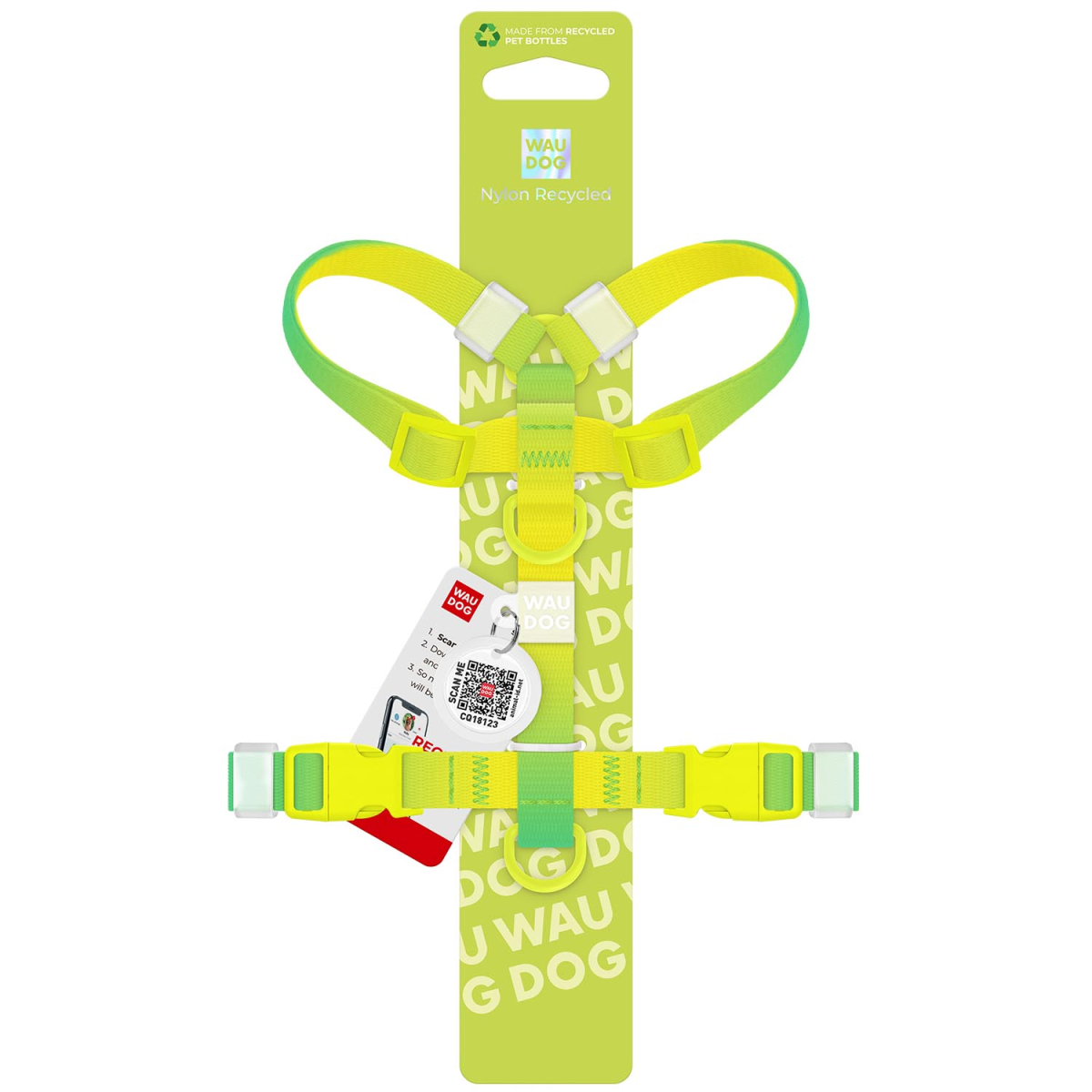 Szelki dla psa anatomiczne WAUDOG Nylon Recycled z QR adresowka, gradient, plastikowy fastex, rozmiar XS, jasnozielony Szelki dla psa anatomiczne WAUDOG Nylon Recycled z QR adresowka, gradient, plastikowy fastex, rozmiar XS, jasnozielony