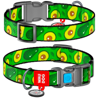 Obroża dla psa nylonowa WAUDOG Nylon z paszportem QR, rysunek "Awokado"