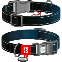 Obroża dla psa nylonowa WAUDOG Nylon Mono z paszportem QR, odblaskowa, plastikowy fastex, czarna