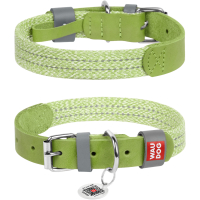 Obroża dla psa z naturalnej skóry i bawełny recyklingowej WAUDOG Classic z paszportem QR, jasnozielona